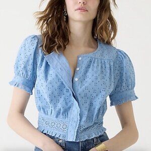 NWT J Crew Button-front eyelet cropped top